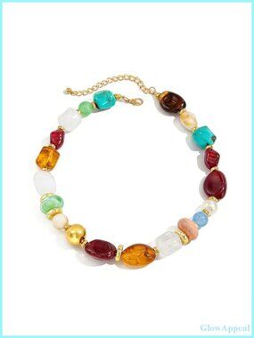 Chunky Resin Beaded Statement Necklace Boho Adjustable Choker